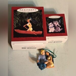 3 Hallmark Ornaments 1995 Percy, Flit, & Meeko, Pocahontas & John Smith 1 No Box